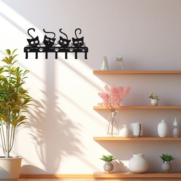 令人毛骨悚然的黑猫墙上安装钥匙持有人与7挂钩和可爱的万圣节猫设计-理想的幽灵的家庭装饰（TikTok、temu下自提）-17