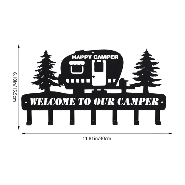 带有乡村金属露营钥匙扣的墙面装饰：7 个坚固的挂钩和一个迷人的松树图案，非常适合提升露营爱好者的墙面装饰效果，是墙面雕塑的绝佳选择。（TikTok、temu下自提）-7