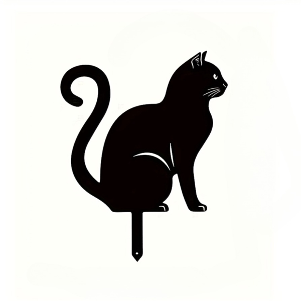 1 个锈色可爱的猫咪家居花园立柱装饰品 - 可爱猫咪花园装饰品，猫咪庭院、花园和草坪用的轮廓动物户外雕像（TikTok、temu下自提）-4