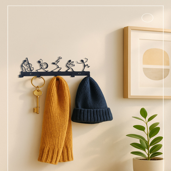 复古黑色金属壁挂式衣架，含 5 个坚固挂钩，可挂外套、帽子、包和钥匙。适用于门厅、卧室、衣橱，节省空间，是公寓、宿舍、办公室的乡村风墙面装饰，也是时尚家庭存储与多场景装饰解决方案。（TikTok、temu下自提）-2