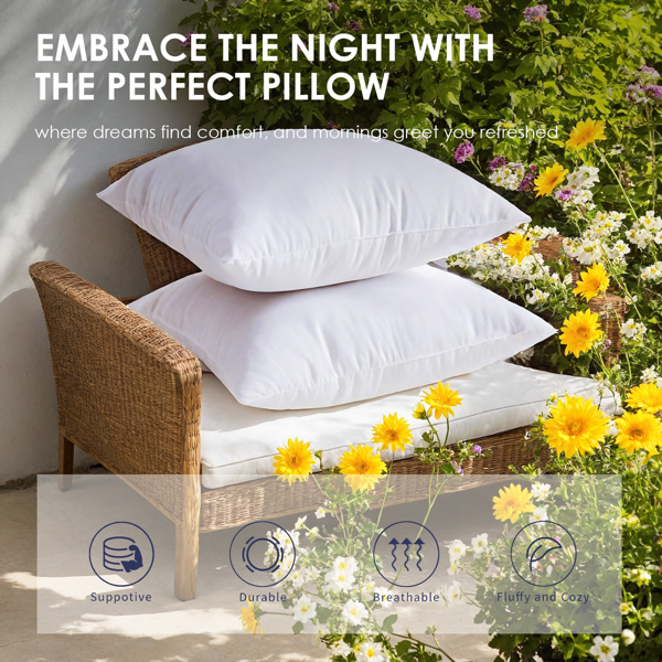 白色方枕(气泡袋两只装)适用床上靠垫，沙发靠垫，庭院靠垫，靠垫芯，透气，可手洗，OKO-100认证，亚马逊发货-7