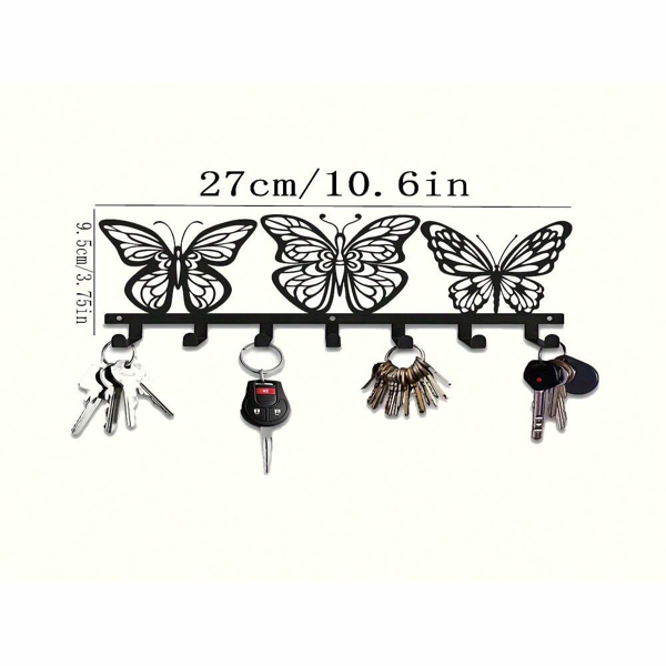 CIFbuy 1 件现代蝴蝶金属钥匙收纳盒：奢华手工锻造铁艺制品,可用于墙面存放，防锈，可作为入口装饰品，适合客厅和办公室使用，节省空间的钥匙挂钩，装饰性墙面艺术品墙雕。实用挂钩。（TikTok、temu下自提）-4