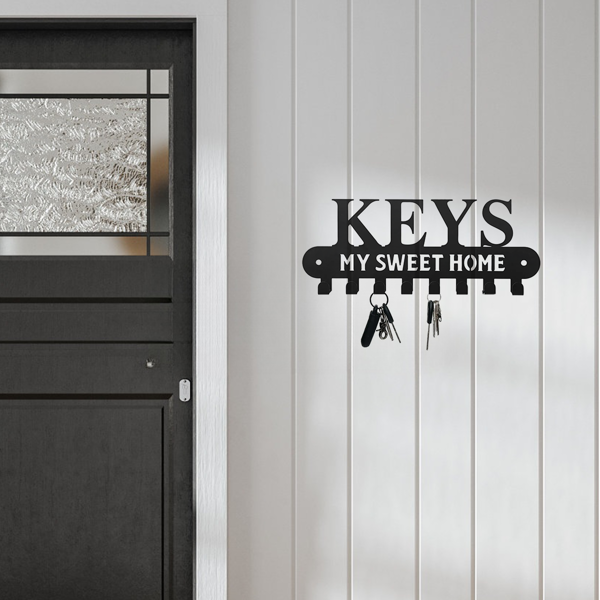 1个华丽的黑色金属钥匙扣，带有“甜蜜的家”，挂在墙上的挂钩-用这个令人惊叹的衣架和储物架作为时尚的壁挂装饰和墙壁雕塑（TikTok、temu下自提）-37