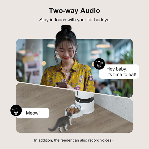 智能WiFi宠物喂食器 – 1080P双摄像头，夜视功能，语音控制，可编程定时器 – 白色-5