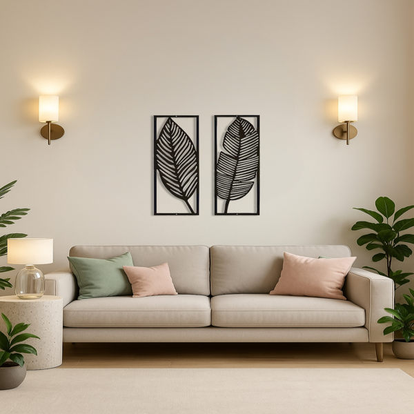 2 件叶形金属墙面装饰品，手工打造的铁质植物装饰品，乡村风格的黑色悬挂配件，充满自然灵感的设计，适合家居装饰，生动的叶子图案和黑色金属表面装饰将为您的空间增添光彩。墙面雕塑。（TikTok、temu下自提）-5