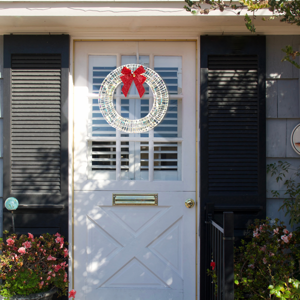 24in 幻彩虹膜 花环带蝴蝶结  84L暖白皮线灯  PET 圣诞灯饰花环 4.5V 3.6W 美规-11