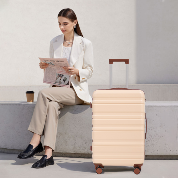 20 英寸/24 英寸/28 英寸 3 件/套三合一 ABS 万向轮行李箱，可随身携带，颜色匹配，密码锁（米色）-6