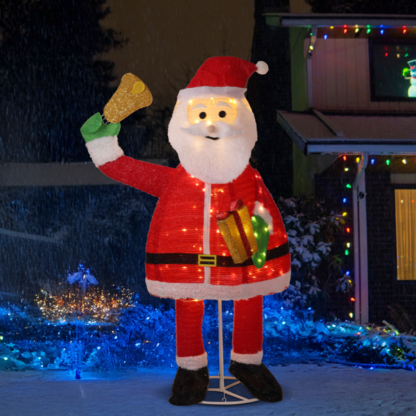 6ft  红色葱布 圣诞老人拿铃铛 200L暖白皮线灯 伸缩款  庭院圣诞老人装饰 30V 3.6W 美规-2