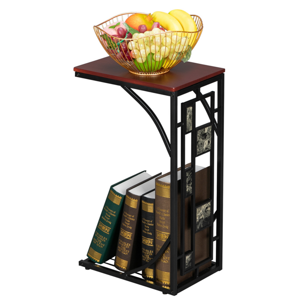 P2密度板 单层 边几 C型 碎石图案 桌面棕色 黑色喷塑 30.5*21*54cm-7