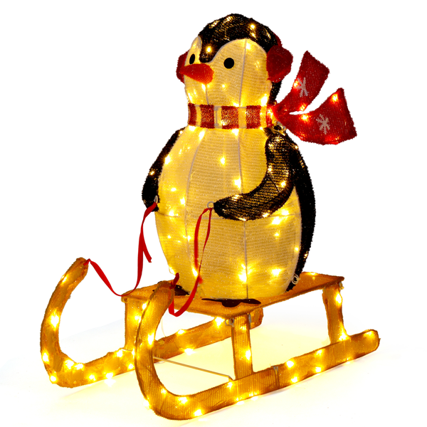 2.2ft  黑白色  蒙布 130灯暖白LED  企鹅雪橇   圣诞灯饰动物元素 30V 3.6W 美规-4