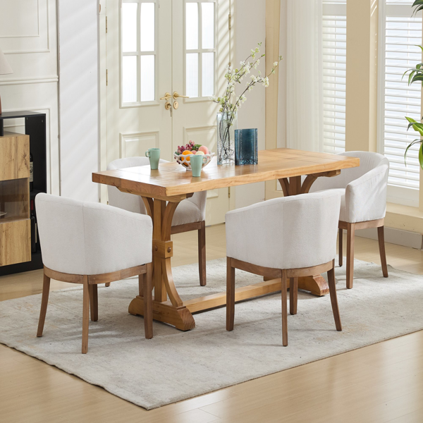 中世纪现代软垫桶形餐椅，带扶手，农舍亚麻厨房和餐厅椅子，天然硬木框架，19 英寸宽，客厅装饰椅，单件装，米色，SW1891BG-11