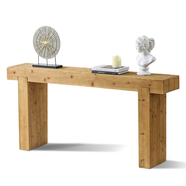 63英寸实木控制台桌 - 乡村农舍沙发桌，适合入口、走廊或沙发后面，窄矩形设计-3