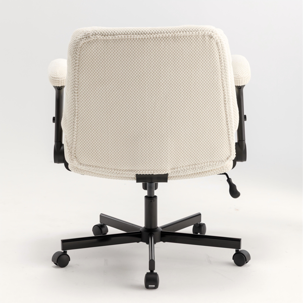 带轮子和翻转臂的舒适织物交叉腿办公椅，带厚垫和宽座椅，适用于家庭办公室、公寓、卧室的可调节旋转办公椅，米色-10