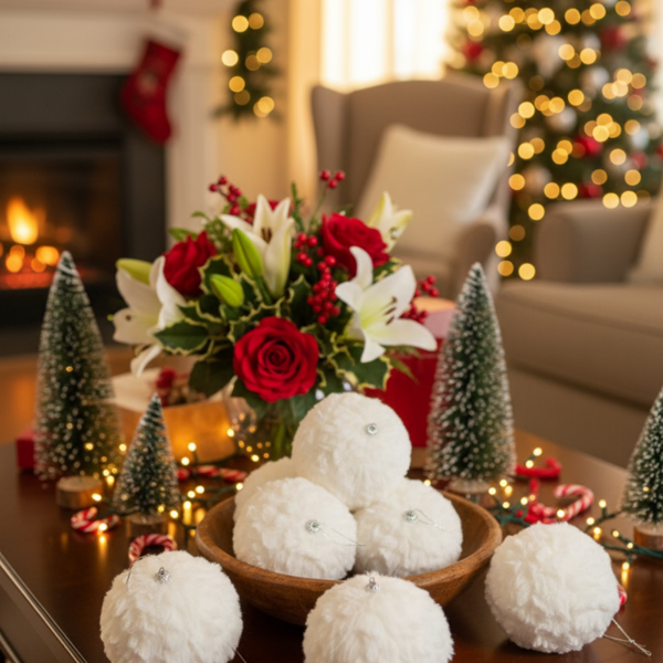 6PCS套4英寸圣诞球装饰品奶油色褶边悬挂装饰品，适合圣诞树假期家居装饰FBA发货-5