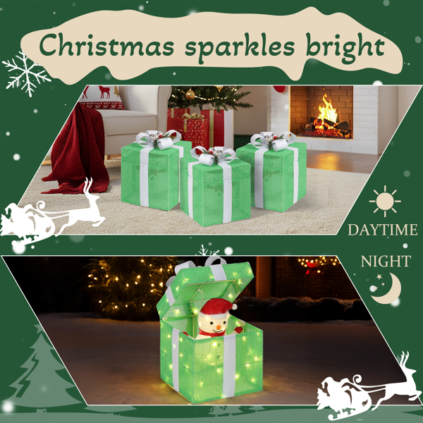 12in 绿色 葱布 电动开盖雪人礼物盒  60L暖白皮线灯 圣诞灯饰礼盒 24V 7.2W 美规-13