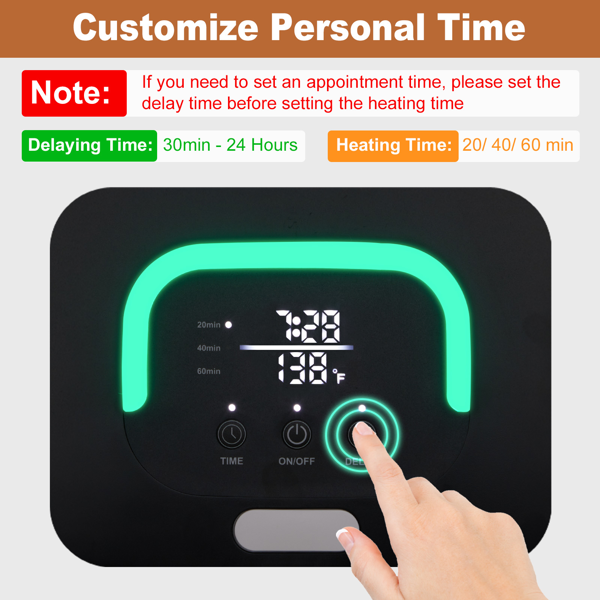 美规 HSTW-13 14L 烘干机 120V 200-250W 带挂钩 带香薰盒 盖上提手 带电源线收纳 带提手带 PP+ABS 白色机身黑色头盖 浴巾毛巾加热桶 定时加热 延时预约 60°温变提示 三档定时 LED触屏操作 方形桶-5