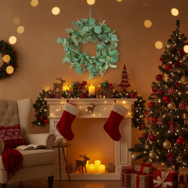 2件套圣诞节花环桉树14.2英寸绿色人造植物家居门饰节日壁挂FBA发货-3