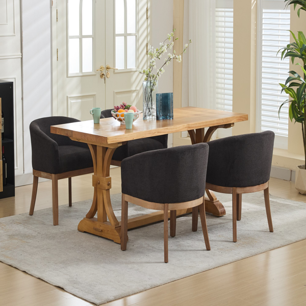 中世纪现代软垫桶形餐椅，带扶手，农舍亚麻厨房和餐厅椅子，天然硬木框架，19 英寸宽，客厅装饰椅，单件装，黑色，SW1891BK-11