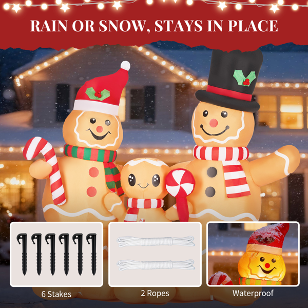 6.3FT 姜饼人一家 5颗暖光LED 210D涤纶 圣诞充气装饰 12V 12V,1250mA 英规-6