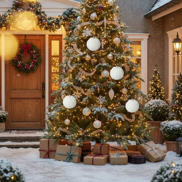 6PCS套4英寸圣诞球装饰品奶油色褶边悬挂装饰品，适合圣诞树假期家居装饰FBA发货-17