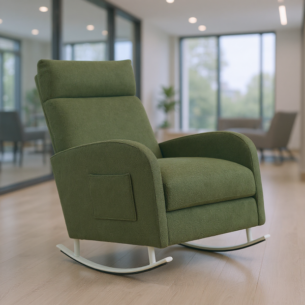 金属腿绒面布艺摇椅，配侧边储物袋——现代舒适与实用兼备-1