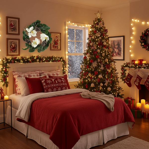 22英寸圣诞花环乳白色白玉兰优雅假日门装饰，室内外松果插花壁挂FBA发货-13