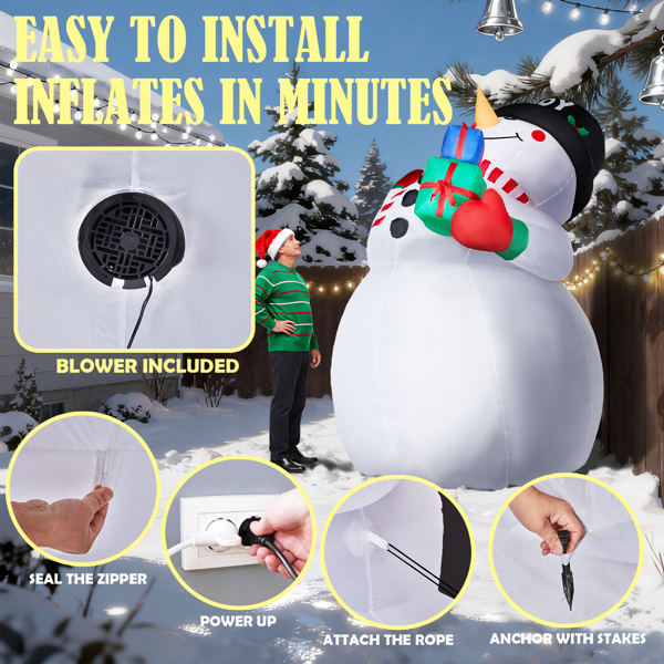 12FT 高款礼物盒雪人 3颗白光LED 加1个灯盘 190D涤纶  圣诞充气装饰 12V 12V,2000mA 美规-10