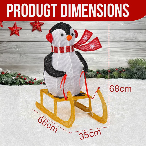 2.2ft  黑白色  蒙布 130灯暖白LED  企鹅雪橇   圣诞灯饰动物元素 30V 3.6W 美规-7