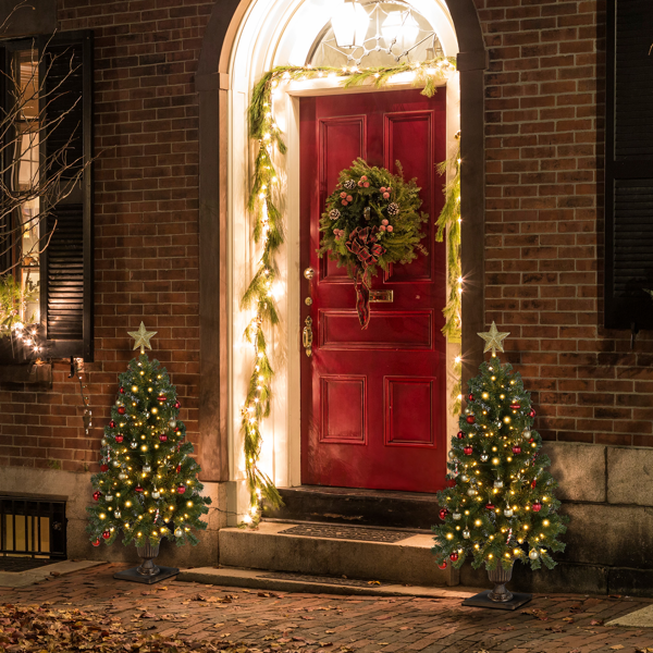 4ft  绿色  120灯 暖色8模式  211枝头 奖杯盆底座 PVC 圣诞树 英规-7