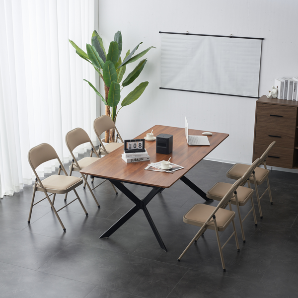 6pcs 简易皮革 PVC 钢管 浅棕色 软包折叠椅 40*45*78cm-35