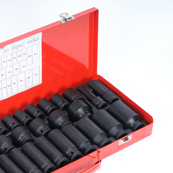 35PC 1/2英寸冲击套筒套件6点公制尺寸8-32mm，驱动深主轴螺母冲击套筒套件，带便携式外壳，红色（周末不发货，禁售亚马逊）-4