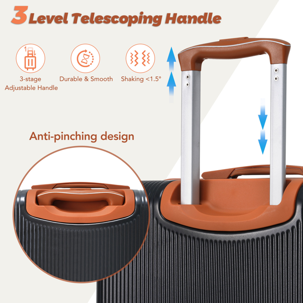 硬壳行李箱套装 3 件套三合一手提随身行李箱 拉杆箱 22x14x9 航空认可，双旋转轮带 TSA 锁，适用于 男性女性，黑色（20 英寸）-8