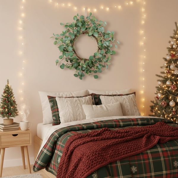 23.6英寸圣诞桉树花环绿色门花环假叶花环婚礼家前门装饰FBA发货-13