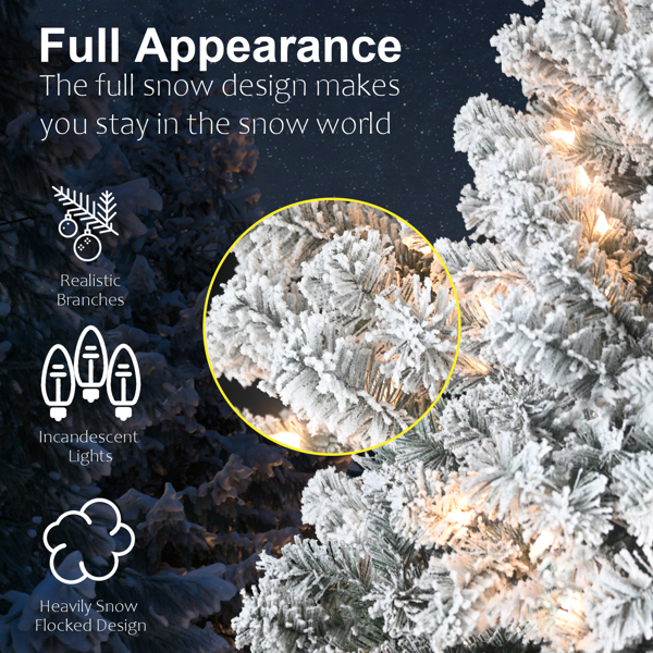 人造6英尺植绒圆头圣诞树，678PVC枝尖，250棵暖白色LED灯，可折叠底座圣诞节装饰-6