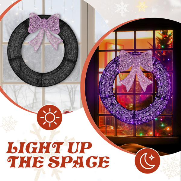 36in 黑色 花环带蝴蝶结  175L皮线灯 紫色加橙色光 带遥控带定时 圣诞灯饰花环 30V 3.6W 美规-5