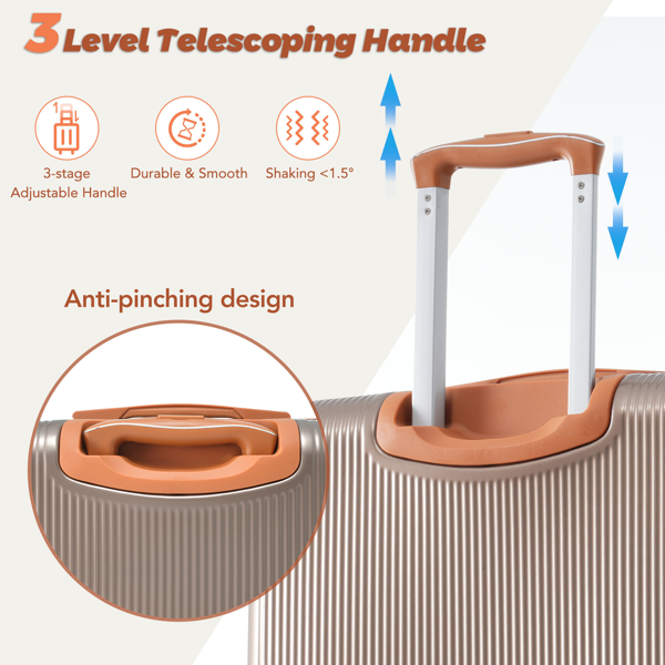 硬壳行李箱套装 3 件套三合一手提随身行李箱 拉杆箱 22x14x9 航空认可，双旋转轮带 TSA 锁，适用于 男性女性，铜色（20 英寸）-6