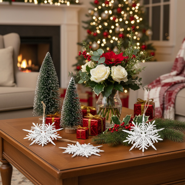 6件套6.1英寸圣诞树装饰品雪花挂饰节日派对用品乡村圣诞树挂件FBA发货-16