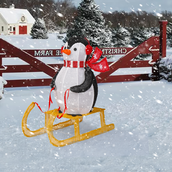 2.2ft  黑白色  蒙布 130灯暖白LED  企鹅雪橇   圣诞灯饰动物元素 30V 3.6W 美规-9