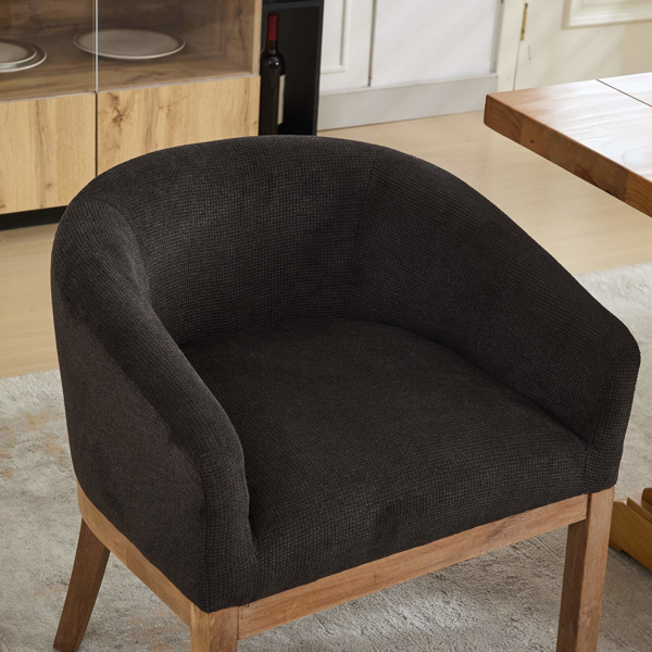 中世纪现代软垫桶形餐椅，带扶手，农舍亚麻厨房和餐厅椅子，天然硬木框架，19 英寸宽，客厅装饰椅，单件装，黑色，SW1891BK-9