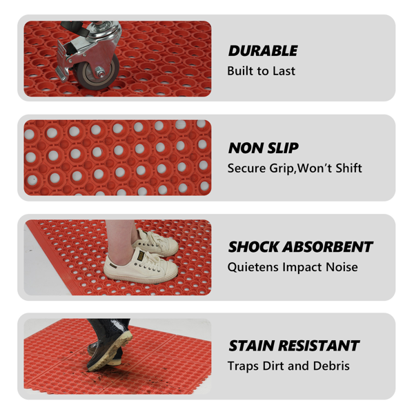 1pc 橡胶 红色 90*90*1.2cm 橡胶地垫 厨房用-3