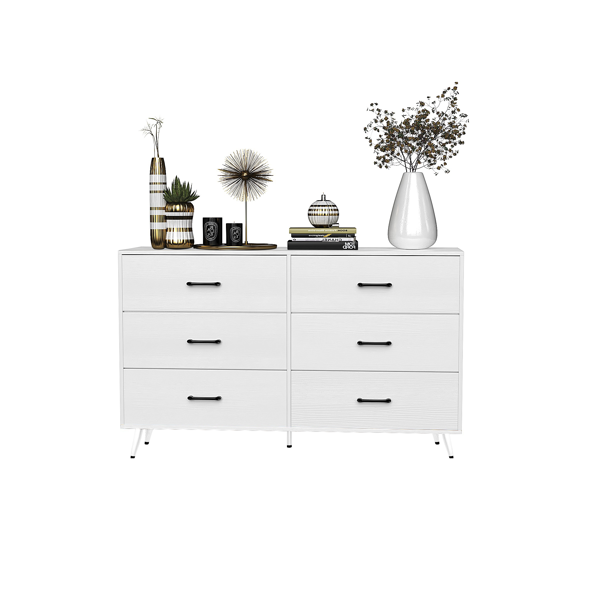 白色 刨花板+无纺布 贴三胺 133*40*84cm 双排3层6抽带高脚 抽屉柜 饰面布抽柜-2