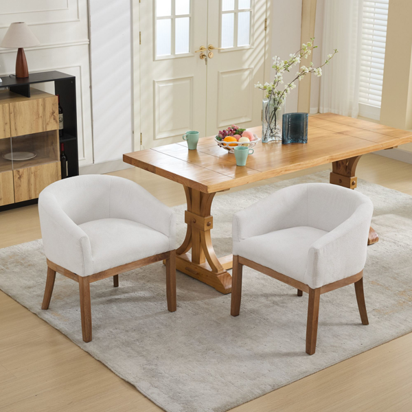 中世纪现代软垫桶形餐椅，带扶手，农舍亚麻厨房和餐厅椅子，天然硬木框架，19 英寸宽，客厅装饰椅，单件装，米色，SW1891BG-12