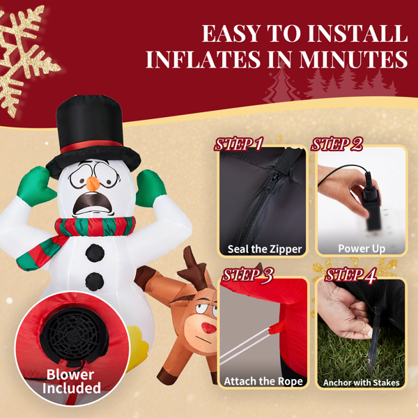 3.5FT 惊恐雪人小鹿 3颗白光LED 190D涤纶  圣诞充气装饰 12V 12V,700mA 美规-3