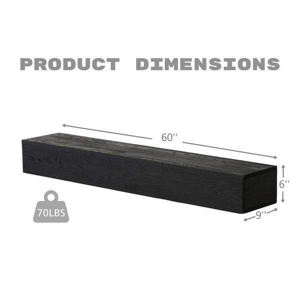 60 英寸压花壁炉架西部红雪松壁挂式浮动搁板，适用于家居装饰-2