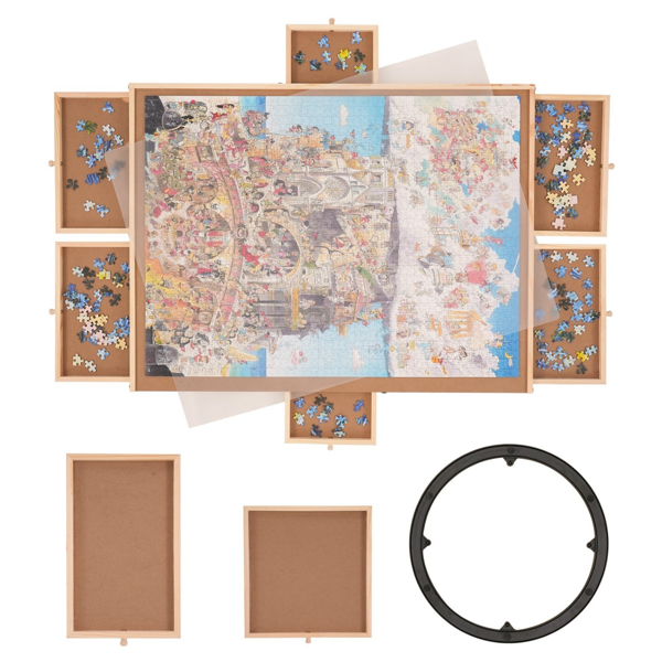 1500件旋转木制拼图板-34x26英寸，带盖旋转台，便携式拼图管理器和存储系统（周末不发货，禁售亚马逊）-7