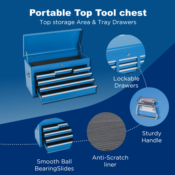 工具箱，8抽屉滚动工具储物柜，带二合一可拆卸顶部工具箱、内衬、可锁定轮子、侧钩，适用于车库的金属工具车-7