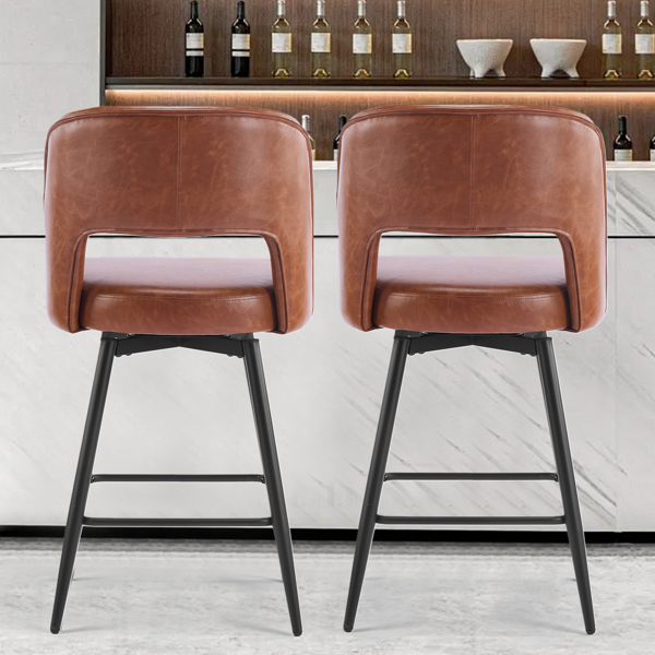 2pcs 镂空靠背 PU 铁脚 吧椅凳 棕色 带转-7