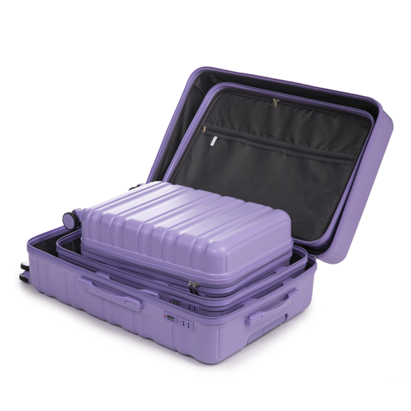 20 英寸/24 英寸/28 英寸 3 件/套三合一 ABS 万向轮行李箱，可随身携带，颜色匹配，密码锁（蓝紫色）-3