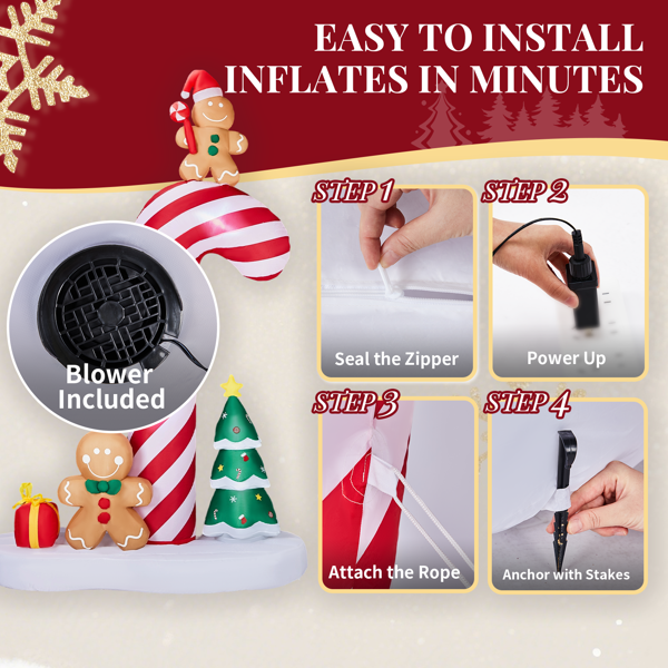 8.2FT 拐杖糖姜饼人和树 6颗LED 210D涤纶 圣诞充气装饰 12V 12V,1500mA 英规-5