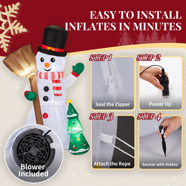 6.2FT 扫把雪人和树 3颗LED 210D涤纶 圣诞充气装饰 12V 12V,1000mA 英规-6